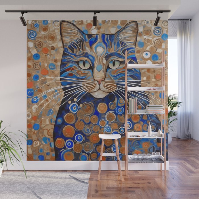 Klimt Cat with Garden Flowers Wall Mural Gallery Image 1