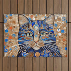 Klimt Cat with Garden Flowers Outdoor Rug Gallery Image 1