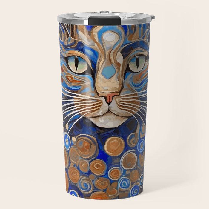Klimt Cat with Garden Flowers Travel Mug Gallery Image 1