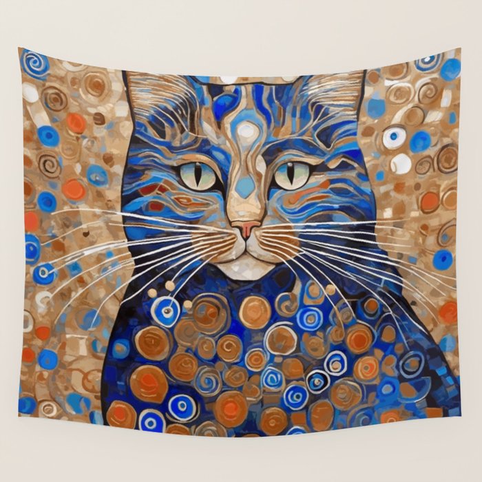 Klimt Cat with Garden Flowers Wall Tapestry Gallery Image 4