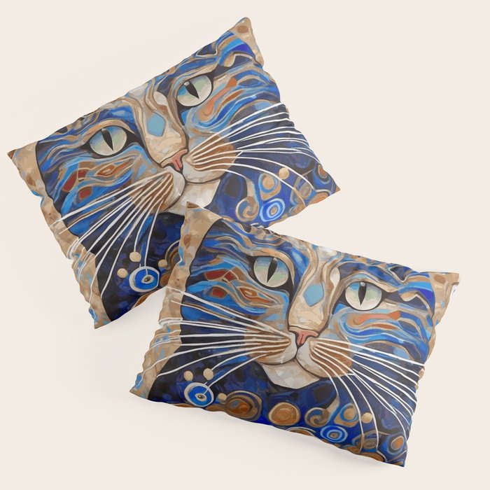 Klimt Cat with Garden Flowers Pillow Sham Gallery Image 1