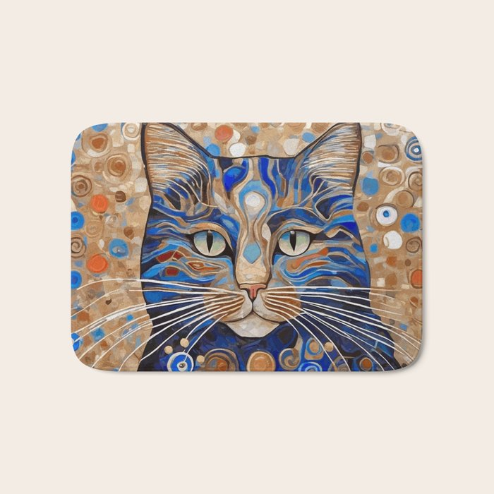 Klimt Cat with Garden Flowers Bath Mat Gallery Image 1
