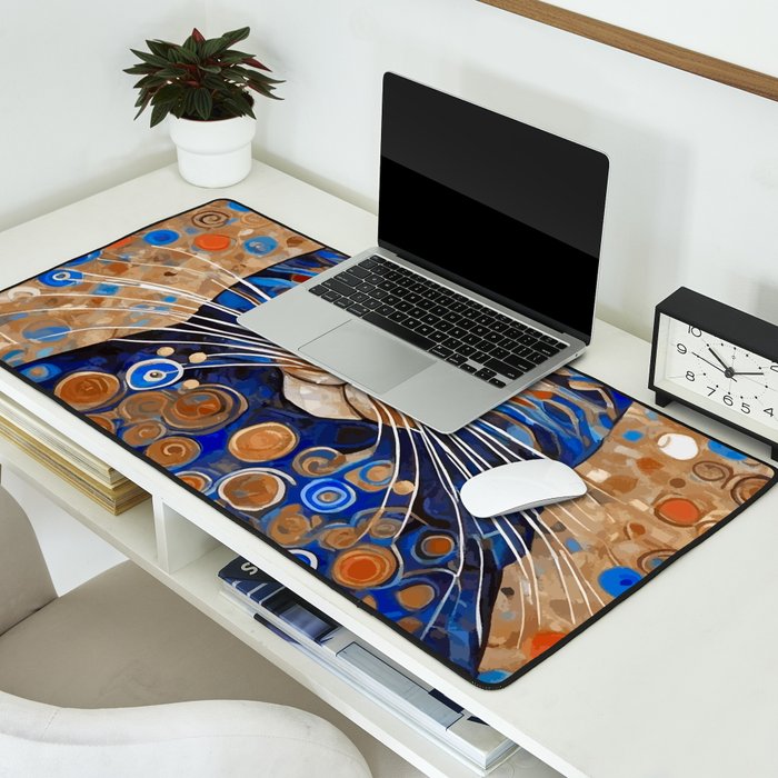Klimt Cat with Garden Flowers Desk Mat Gallery Image 2