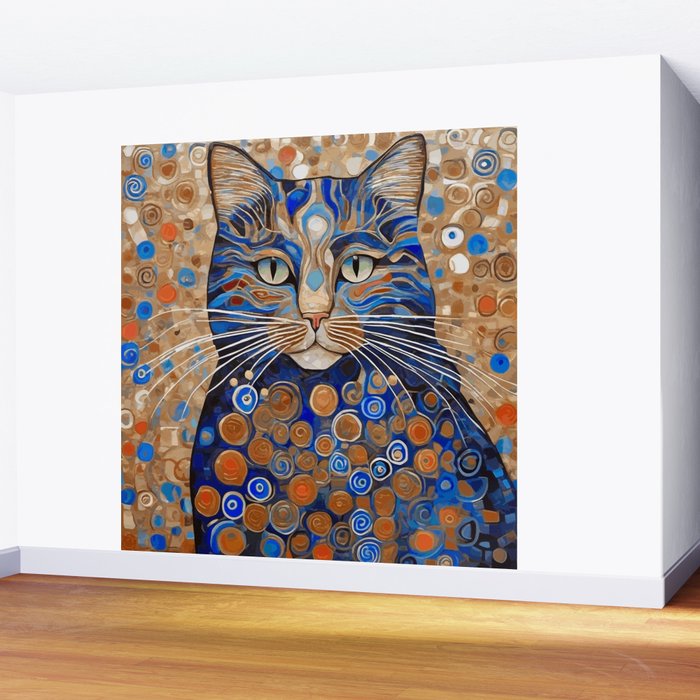 Klimt Cat with Garden Flowers Wall Mural Gallery Image 2