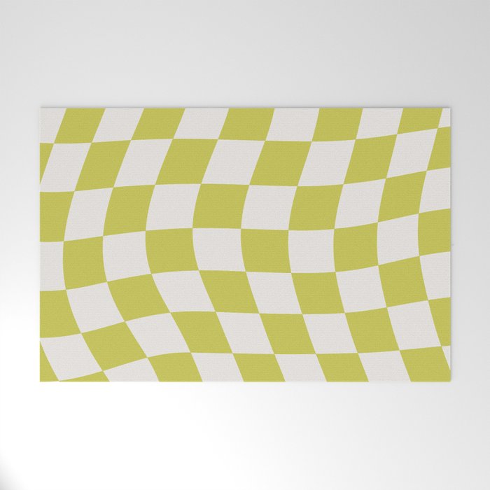 Warped Check Pattern Lime Welcome Mat Gallery Image 1