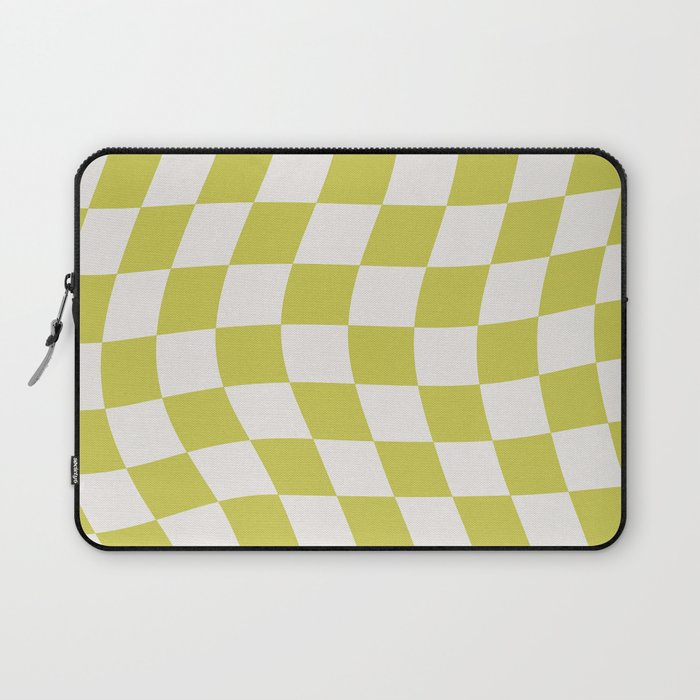Warped Check Pattern Lime Laptop Sleeve