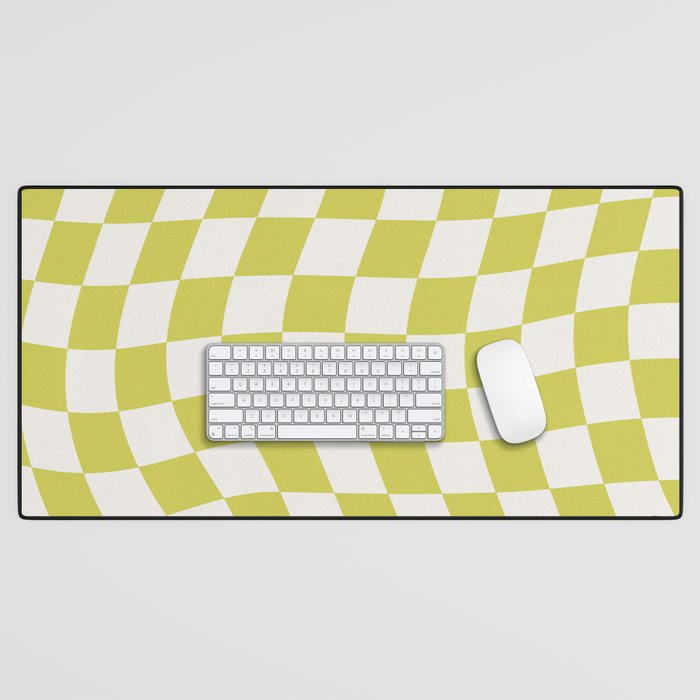 Warped Check Pattern Lime Desk Mat Gallery Image 1