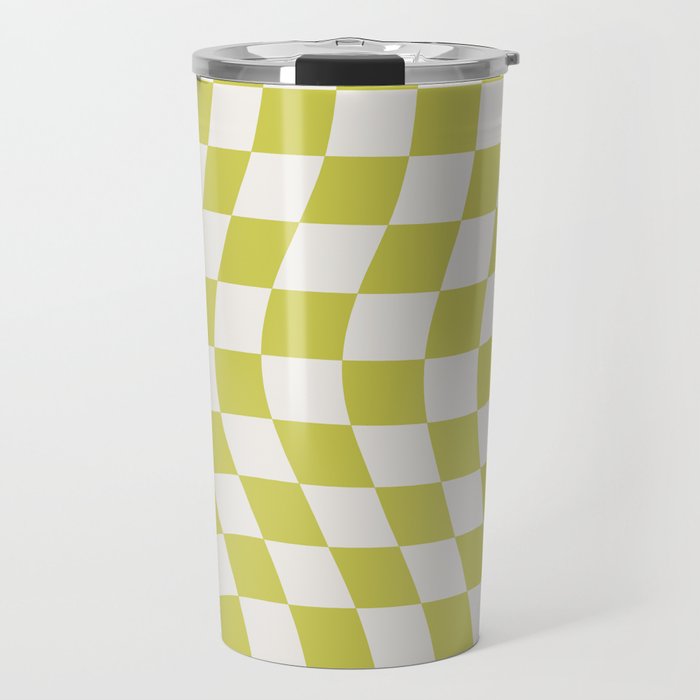 Warped Check Pattern Lime Travel Mug Gallery Image 1