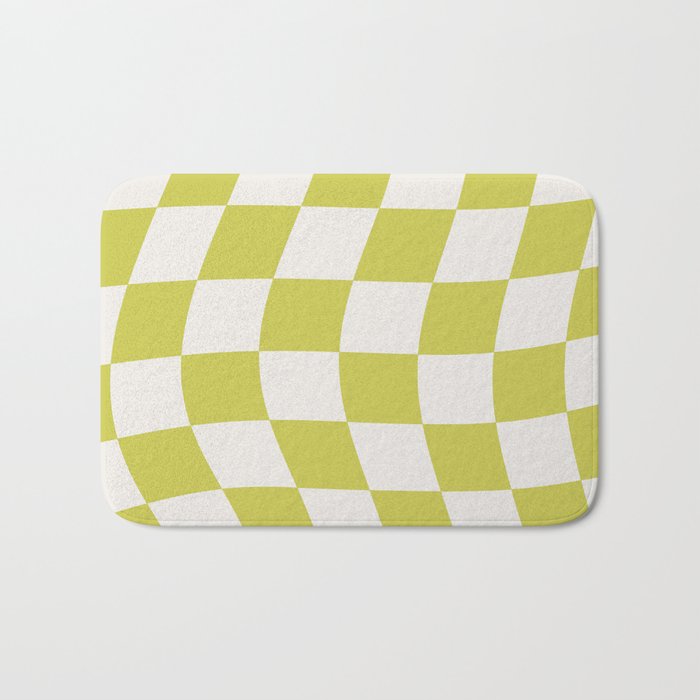Warped Check Pattern Lime Bath Mat Gallery Image 1