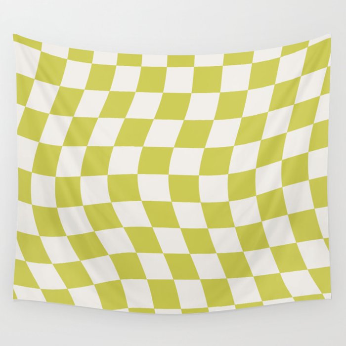 Warped Check Pattern Lime Wall Tapestry Gallery Image 4