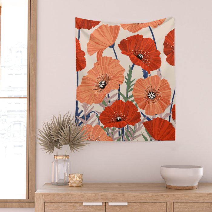 Poppies pattern Wall Tapestry Gallery Image 2