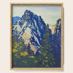  A Departure I - Mountain & Forest Nature Ukiyo Landscape in Blue, Green & Grey Serving Tray Gallery Image 1
