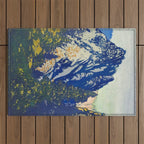  A Departure I - Mountain & Forest Nature Ukiyo Landscape in Blue, Green & Grey Outdoor Rug Gallery Image 1