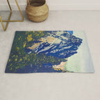  A Departure I - Mountain & Forest Nature Ukiyo Landscape in Blue, Green & Grey Rug Gallery Image 1