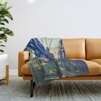  A Departure I - Mountain & Forest Nature Ukiyo Landscape in Blue, Green & Grey Throw Blanket Gallery Image 1