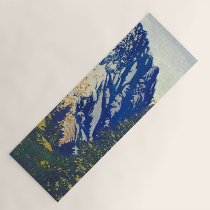  A Departure I - Mountain & Forest Nature Ukiyo Landscape in Blue, Green & Grey Yoga Mat Gallery Image 1