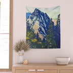  A Departure I - Mountain & Forest Nature Ukiyo Landscape in Blue, Green & Grey Wall Tapestry Gallery Image 2