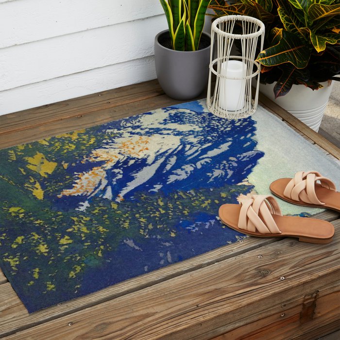  A Departure I - Mountain & Forest Nature Ukiyo Landscape in Blue, Green & Grey Outdoor Rug Gallery Image 2