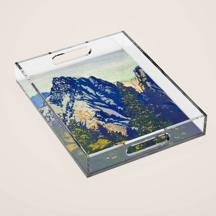  A Departure I - Mountain & Forest Nature Ukiyo Landscape in Blue, Green & Grey Acrylic Tray Gallery Image 1