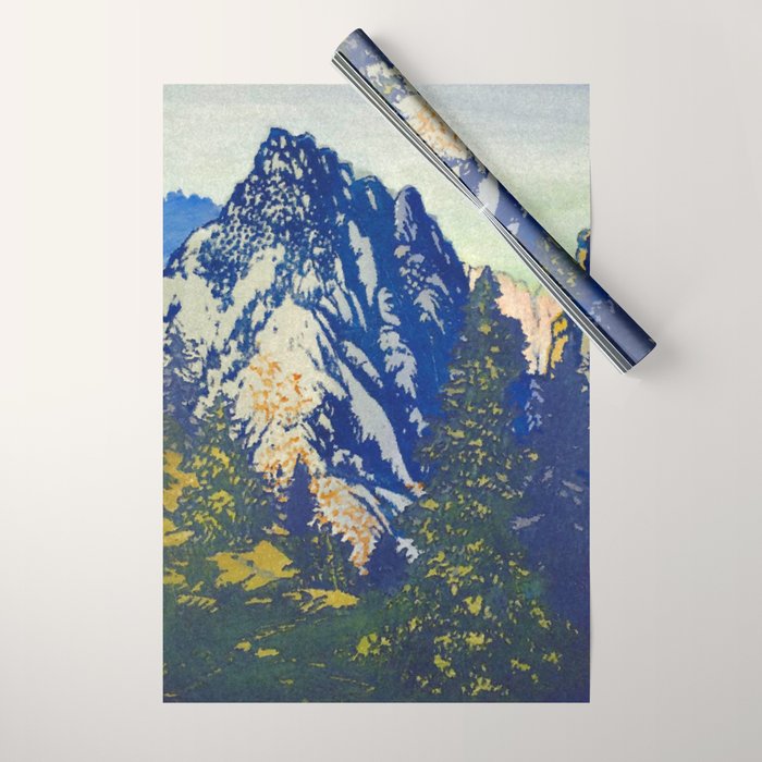  A Departure I - Mountain & Forest Nature Ukiyo Landscape in Blue, Green & Grey Wrapping Paper Gallery Image 1