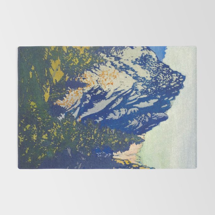  A Departure I - Mountain & Forest Nature Ukiyo Landscape in Blue, Green & Grey Rug Gallery Image 2