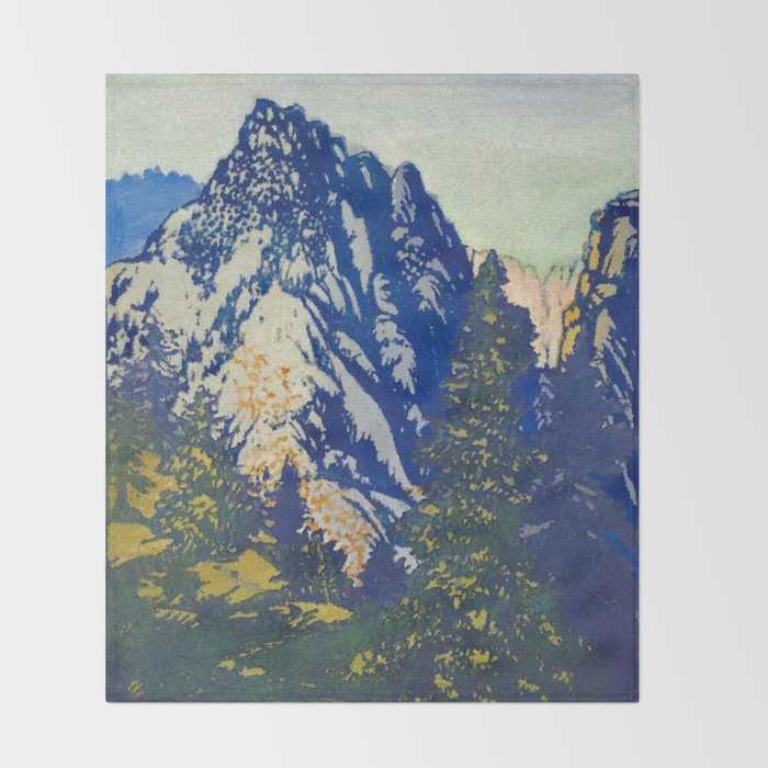  A Departure I - Mountain & Forest Nature Ukiyo Landscape in Blue, Green & Grey Throw Blanket Gallery Image 2
