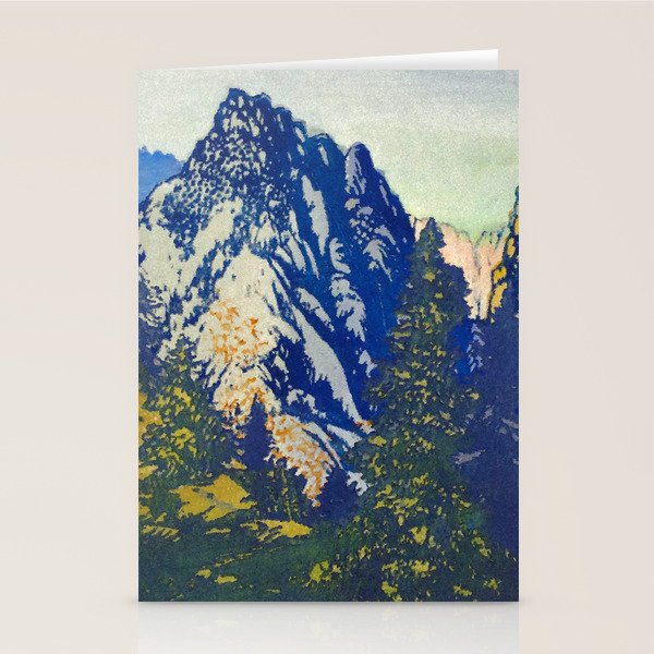  A Departure I - Mountain & Forest Nature Ukiyo Landscape in Blue, Green & Grey Stationery Card Gallery Image 2