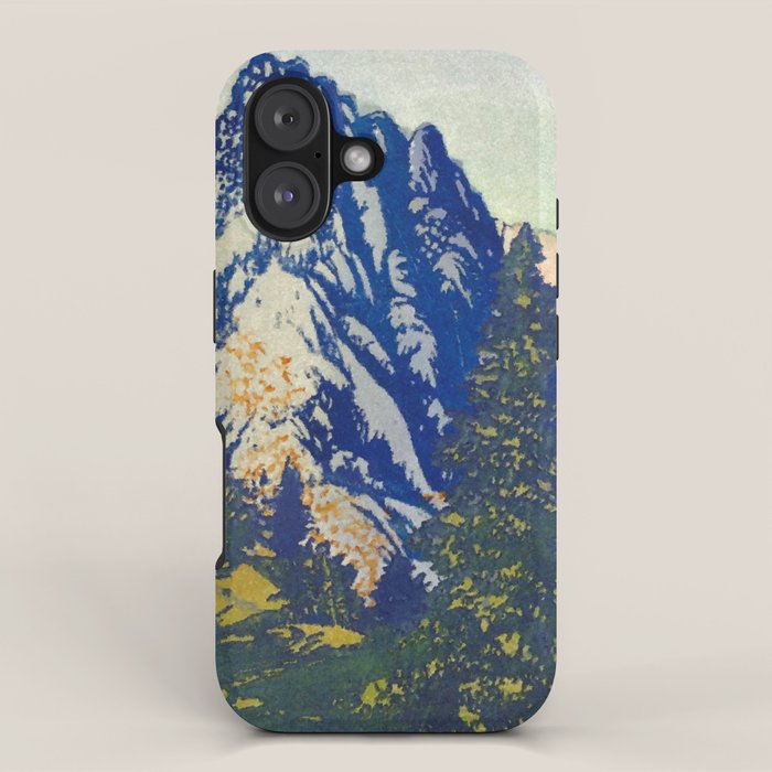  A Departure I - Mountain & Forest Nature Ukiyo Landscape in Blue, Green & Grey iPhone Case Gallery Image 1