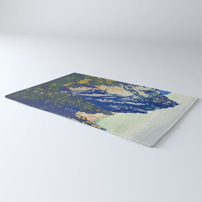  A Departure I - Mountain & Forest Nature Ukiyo Landscape in Blue, Green & Grey Rug Gallery Image 3