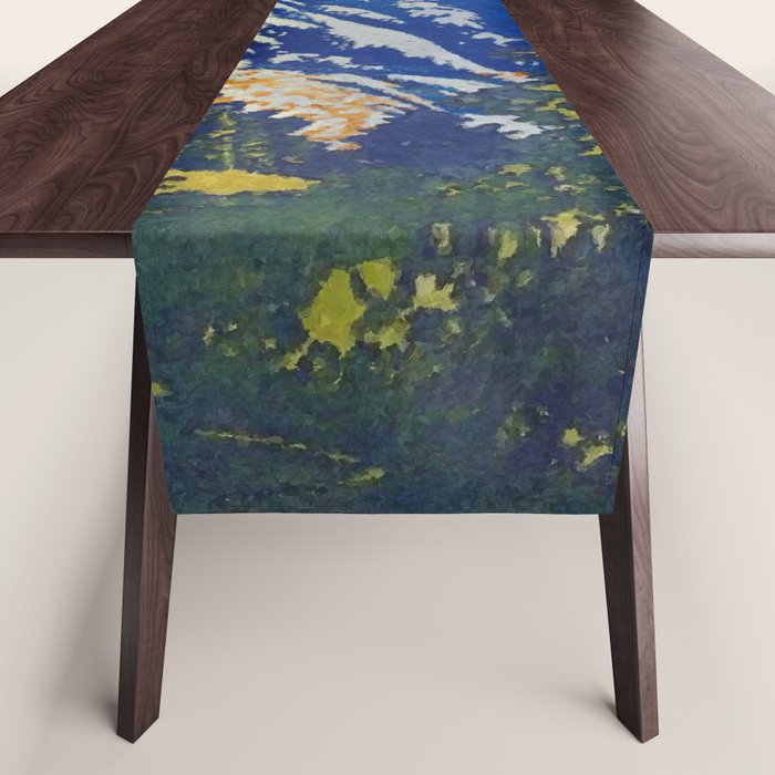  A Departure I - Mountain & Forest Nature Ukiyo Landscape in Blue, Green & Grey Table Runner Gallery Image 1