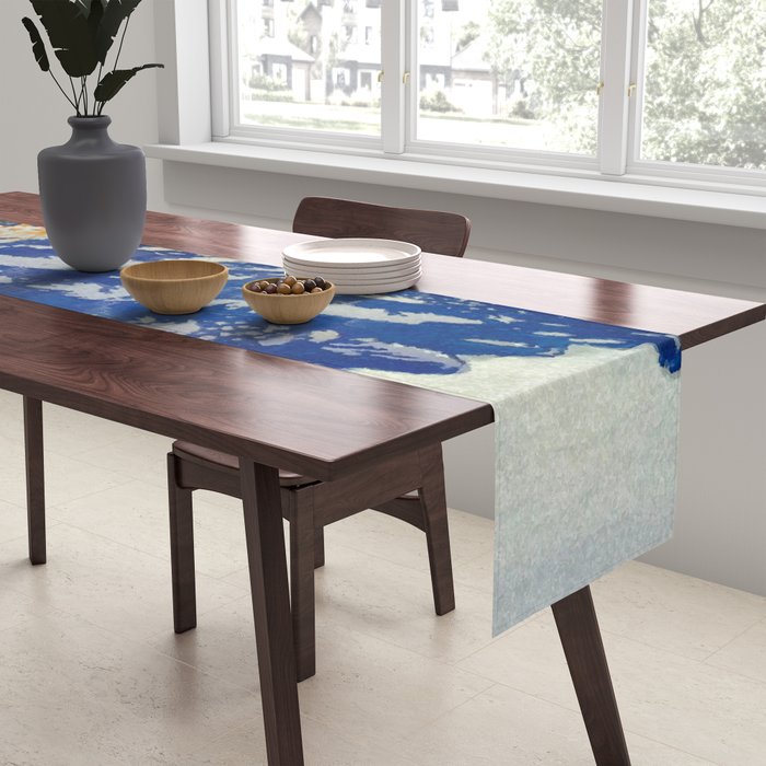  A Departure I - Mountain & Forest Nature Ukiyo Landscape in Blue, Green & Grey Table Runner Gallery Image 2