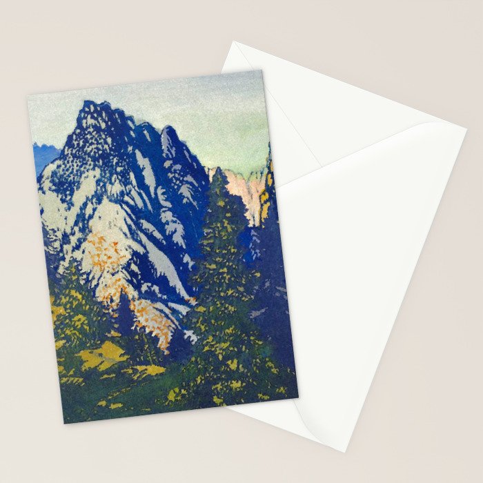  A Departure I - Mountain & Forest Nature Ukiyo Landscape in Blue, Green & Grey Stationery Card Gallery Image 2