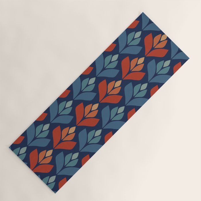 Blue & Red Retro Trefoil Pattern Yoga Mat Gallery Image 1