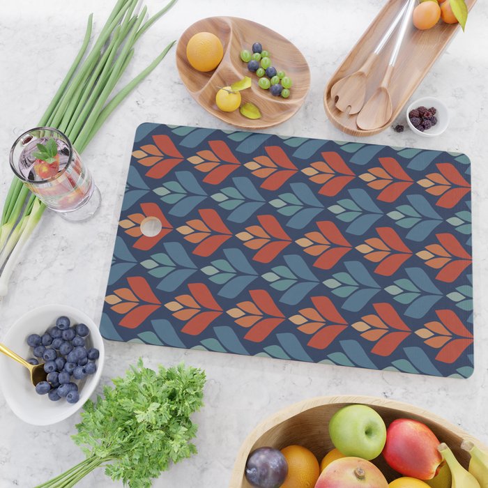 Blue & Red Retro Trefoil Pattern Cutting Board Gallery Image 2
