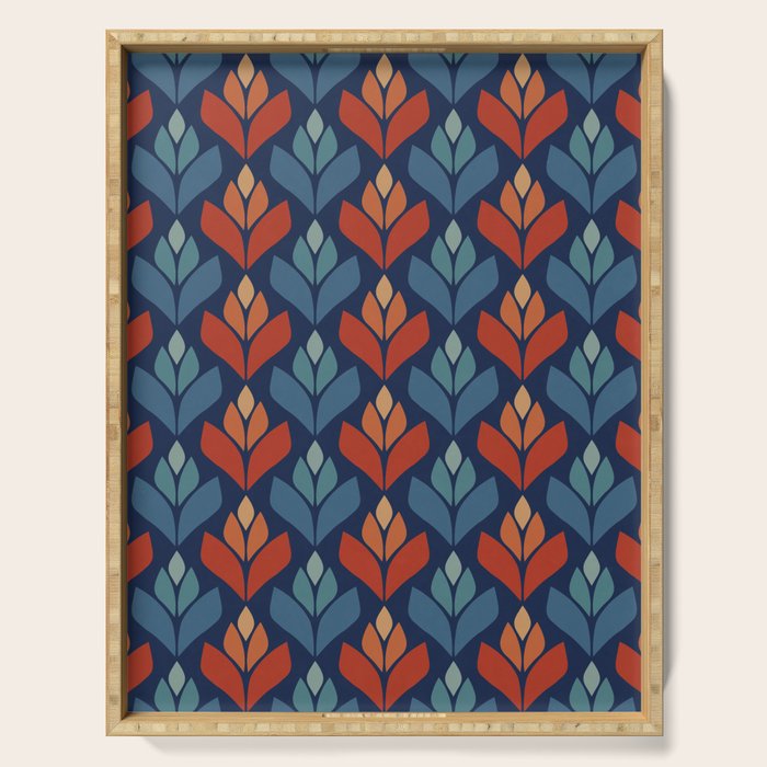 Blue & Red Retro Trefoil Pattern Serving Tray Gallery Image 1