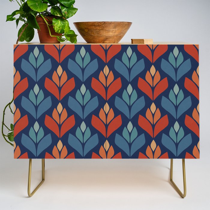 Blue & Red Retro Trefoil Pattern Credenza Gallery Image 1