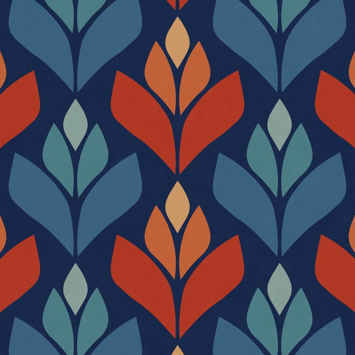 Blue & Red Retro Trefoil Pattern Coffee Mug Gallery Image 2