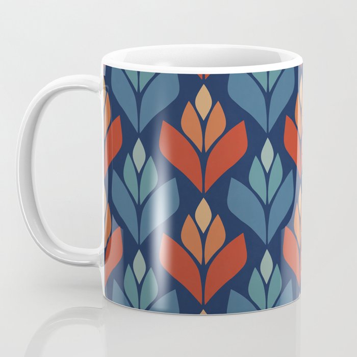 Blue & Red Retro Trefoil Pattern Coffee Mug Gallery Image 3