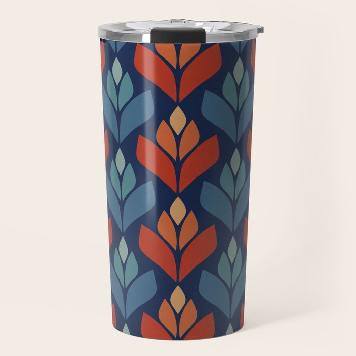 Blue & Red Retro Trefoil Pattern Travel Mug Gallery Image 1