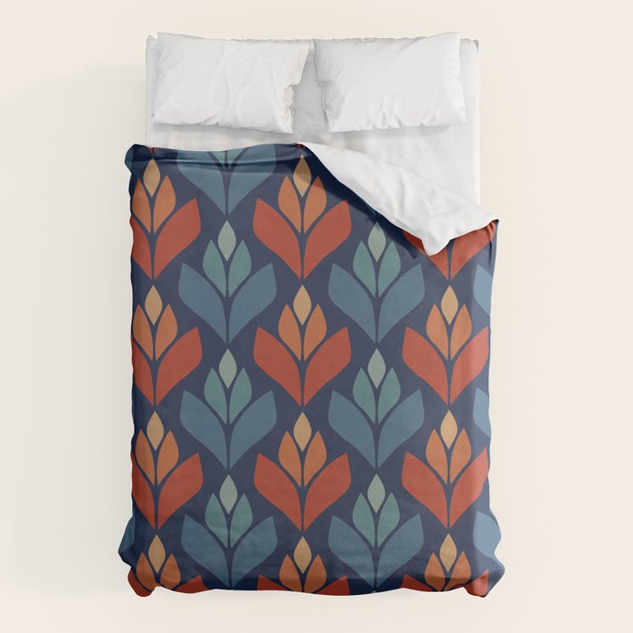 Blue & Red Retro Trefoil Pattern Duvet Cover Gallery Image 1