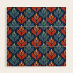 Blue & Red Retro Trefoil Pattern Wood Wall Art Gallery Image 1