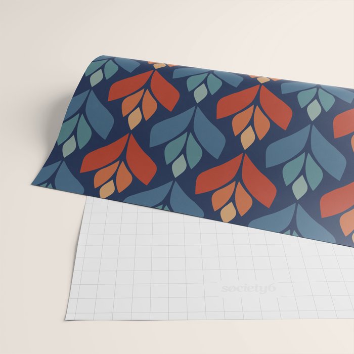 Blue & Red Retro Trefoil Pattern Wrapping Paper Gallery Image 2
