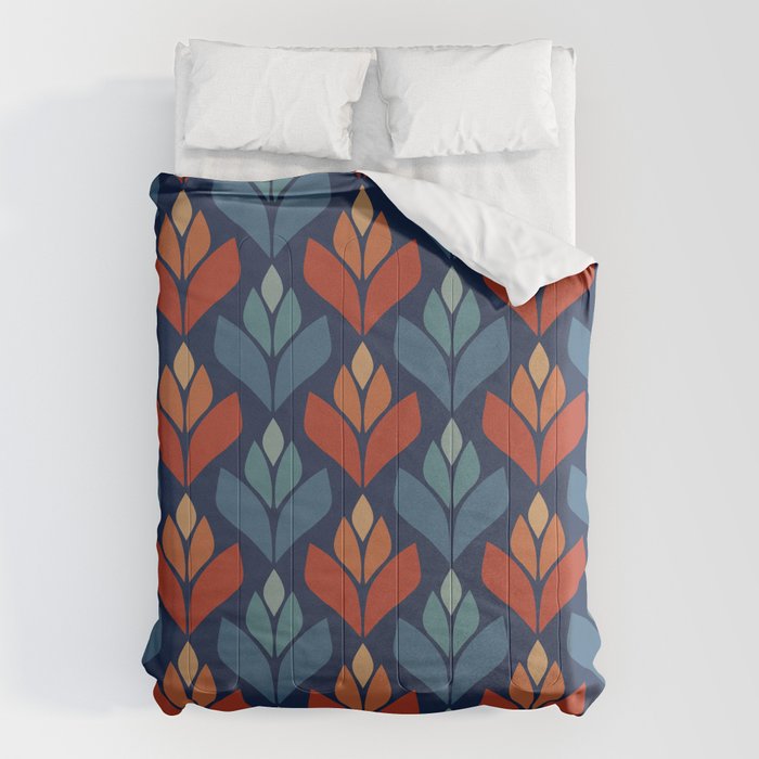 Blue & Red Retro Trefoil Pattern Comforter Gallery Image 1
