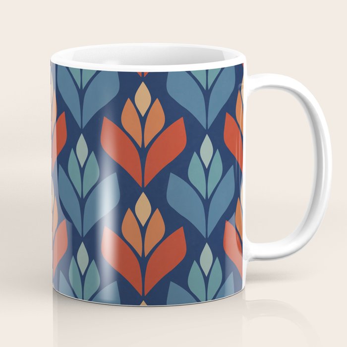 Blue & Red Retro Trefoil Pattern Coffee Mug Gallery Image 1
