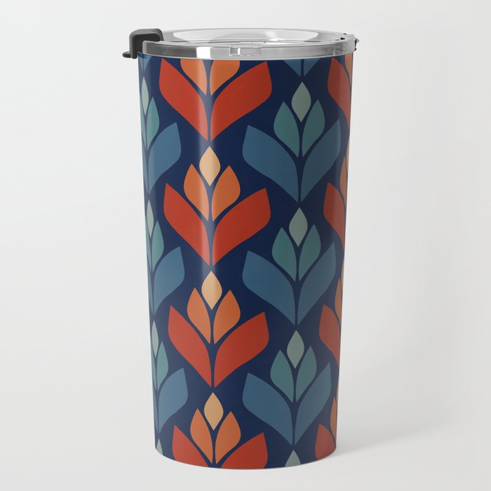 Blue & Red Retro Trefoil Pattern Travel Mug Gallery Image 3