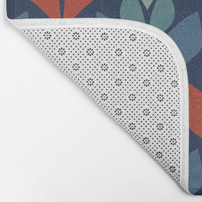 Blue & Red Retro Trefoil Pattern Bath Mat Gallery Image 2