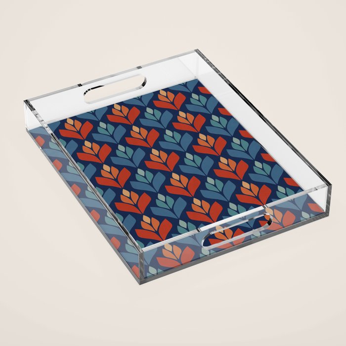 Blue & Red Retro Trefoil Pattern Acrylic Tray Gallery Image 1
