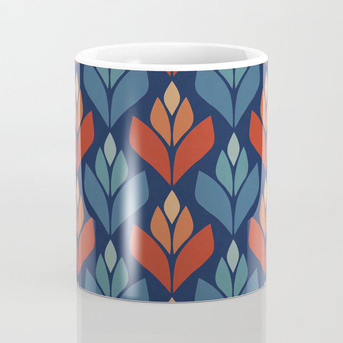 Blue & Red Retro Trefoil Pattern Coffee Mug Gallery Image 4