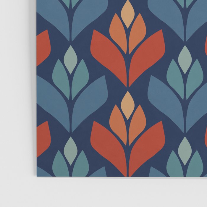 Blue & Red Retro Trefoil Pattern Poster Gallery Image 3