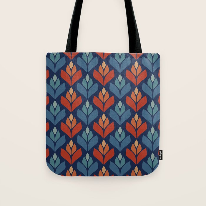 Blue & Red Retro Trefoil Pattern Tote Bag Gallery Image 1
